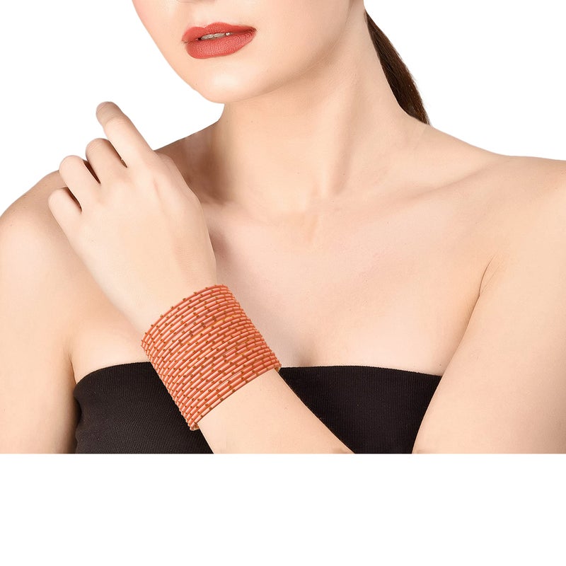 Touchstone NEW Colorful Bangle Collection Indian Bollywood Exclusive Matte Finish Peach Textured Color Designer Jewelry Large Size Bangle Bracelets. Set of 24 For Women - Image 2